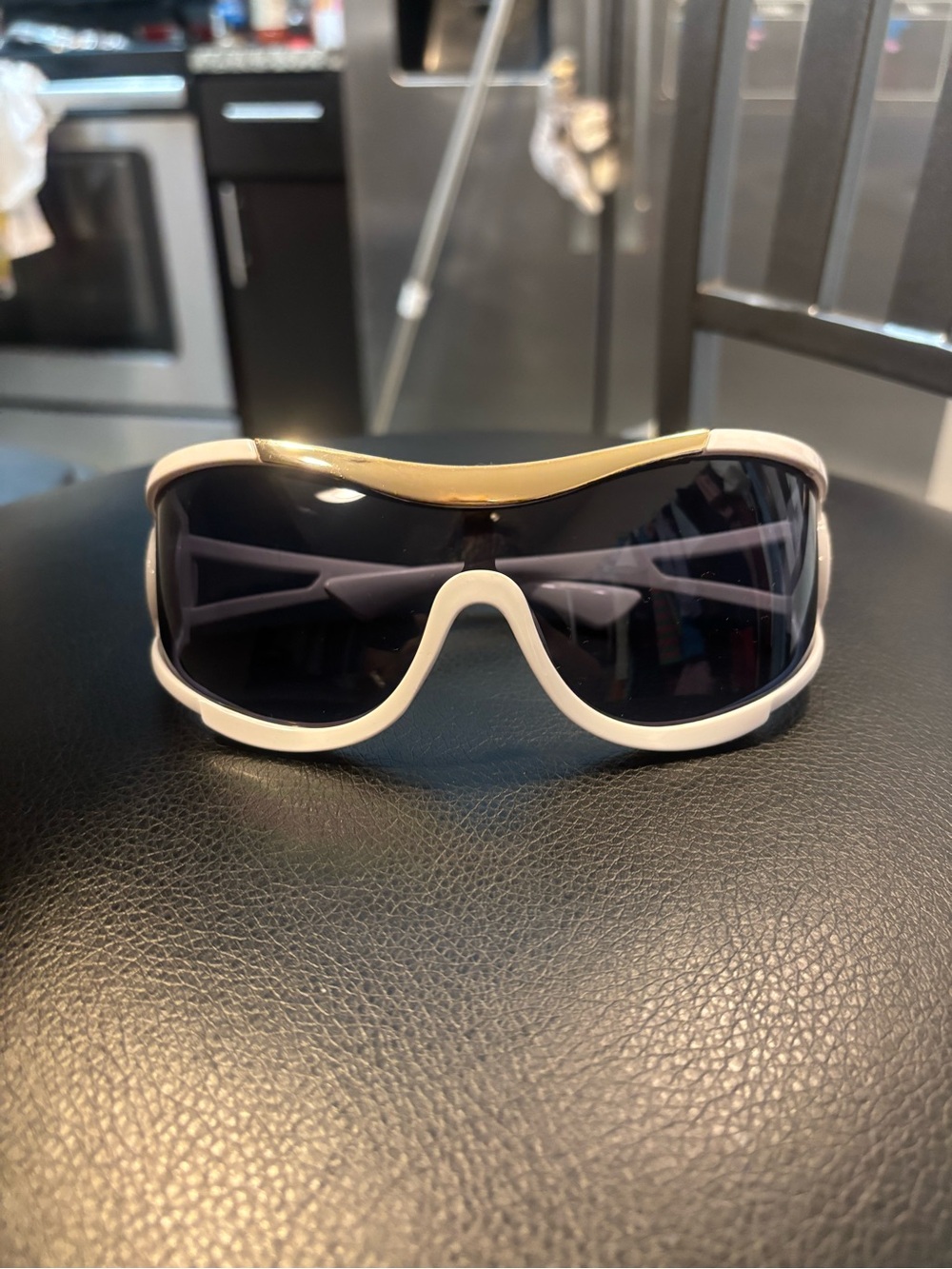 White Sport Wrap Sunglasses with Dark Lenses